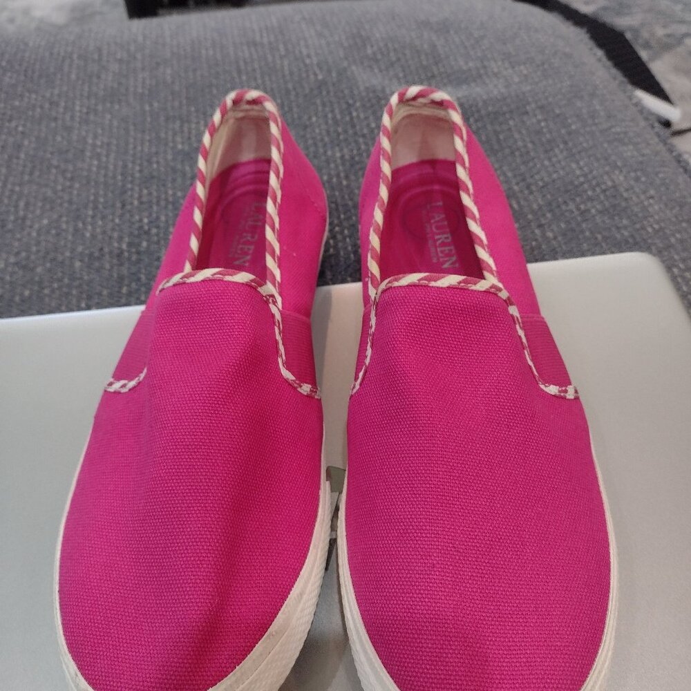 Lauren Ralph Lauren Jinny Hot Pink Canvas Slip On Sneakers Women’s Size 10B